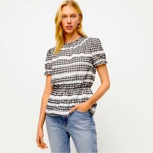 J. Crew Daisy-Chain and Crochet Peplum Top in Gingham. Size X-Small. NWT.